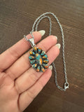 Spiny Oyster Turquoise Sterling Silver  Necklace - Oval Flower