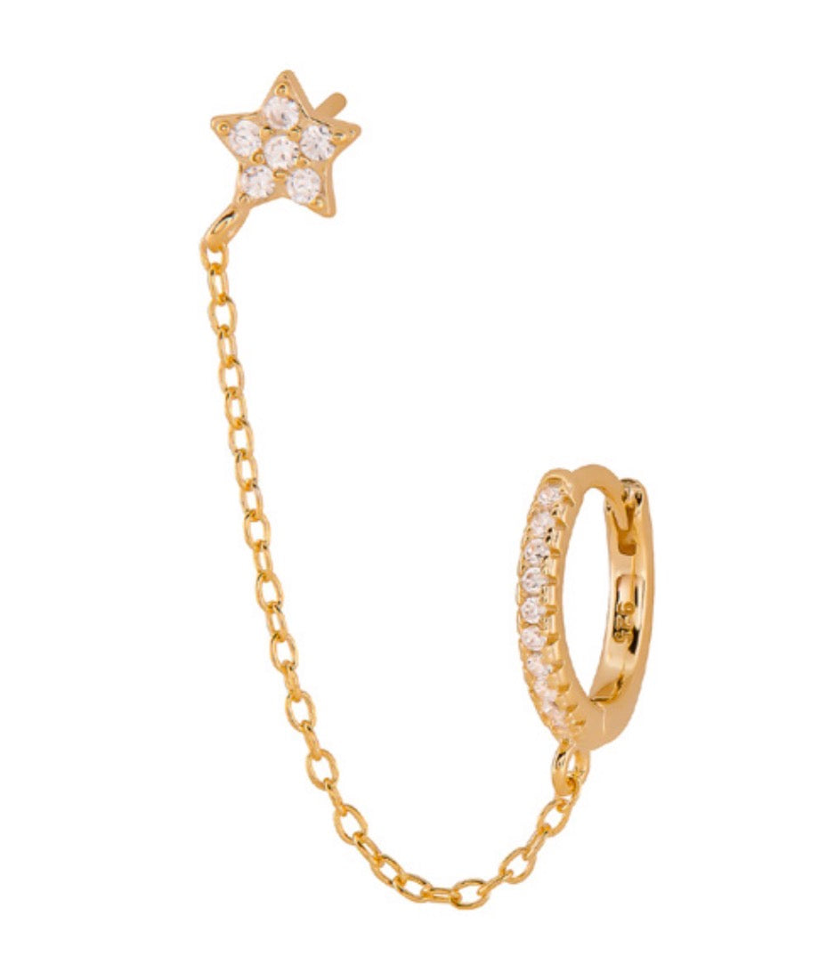 Sterling Silver 14K Gold Dipped Earrings - Star Hoop