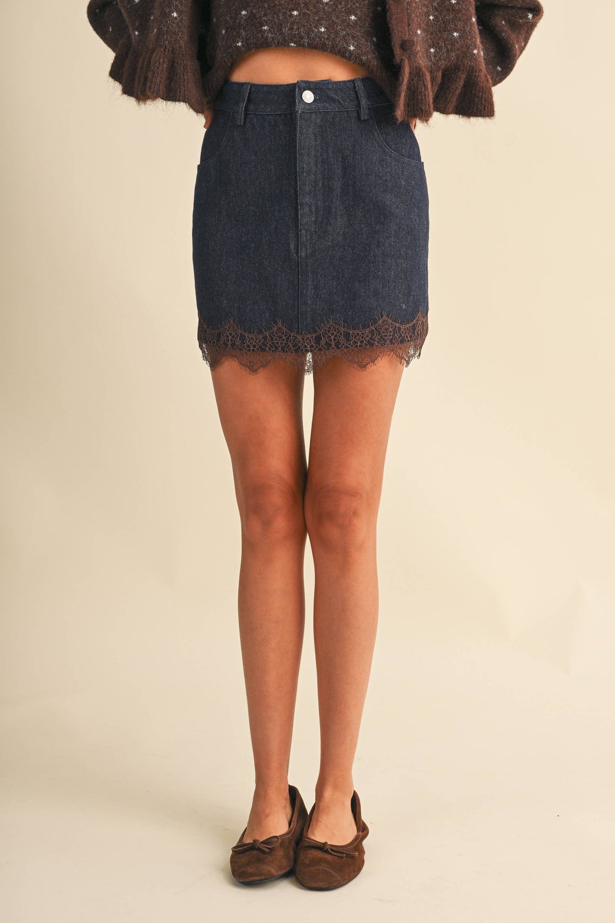 Lace Denim Skirt