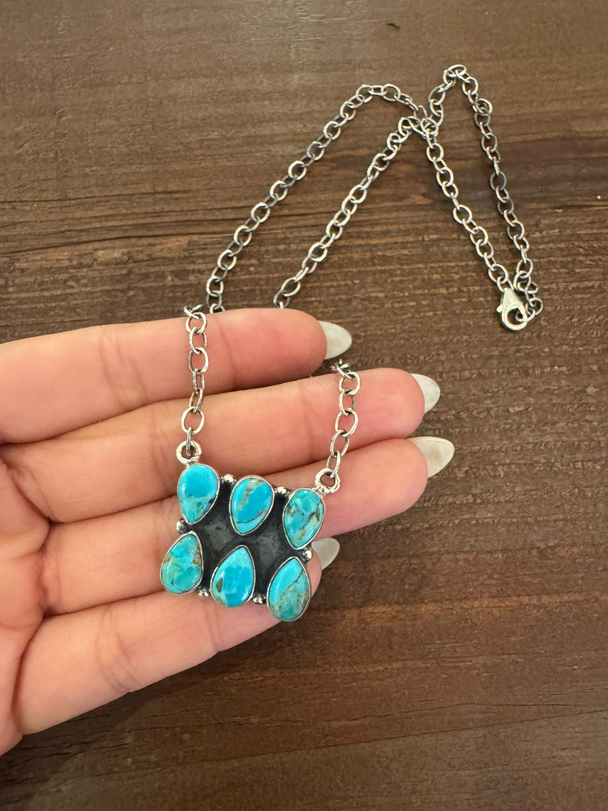 Kingman Turquoise Sterling Silver Necklace - 6 Stone