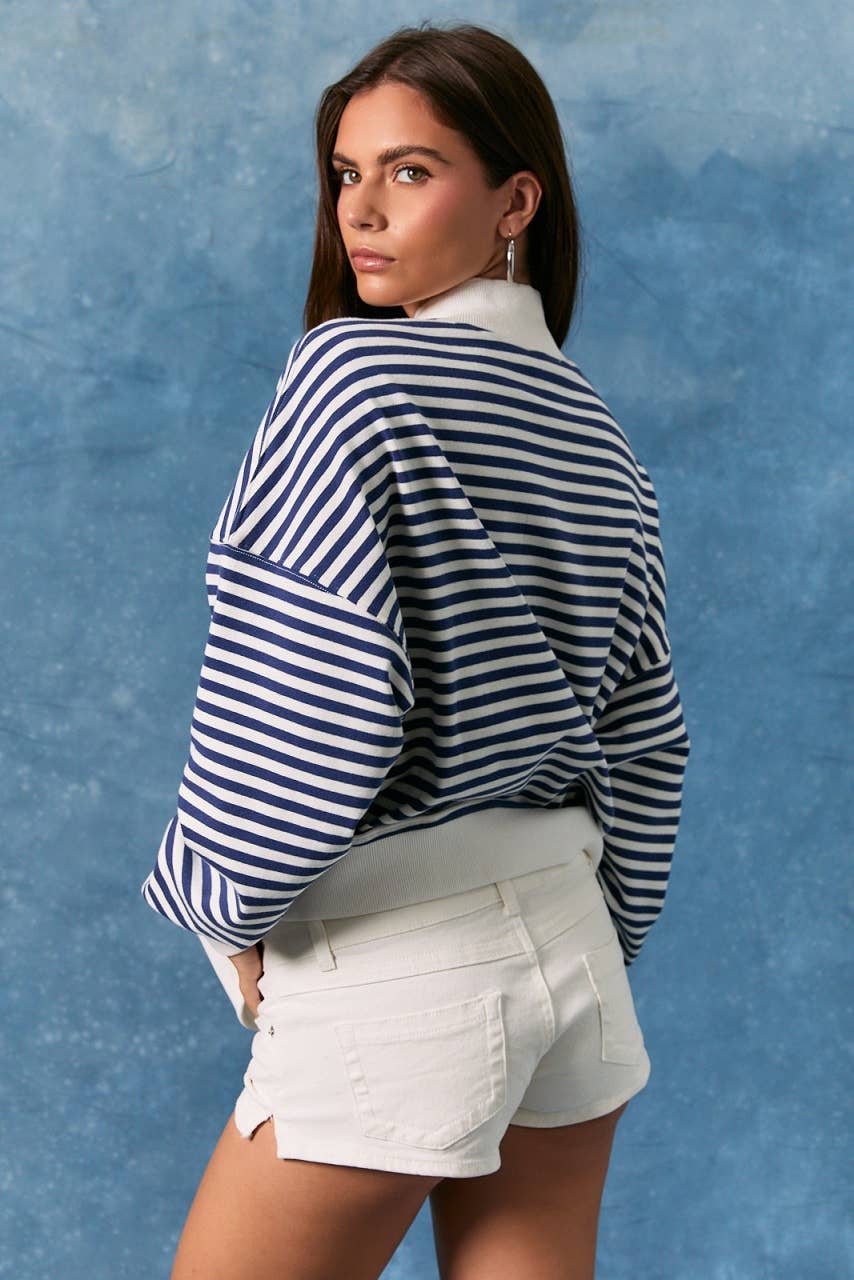 Mock Neck Stripe Sweatshirt