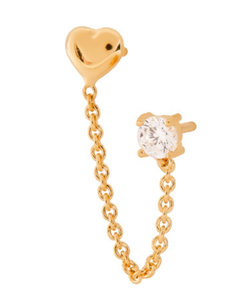 Sterling Silver 14K Gold Dipped Earrings - Heart CZ Stud