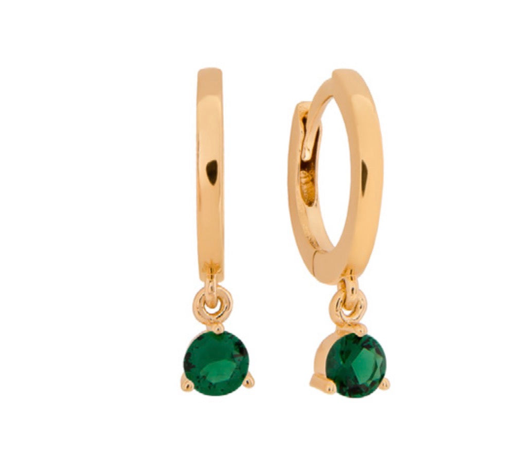 Sterling Silver 14K Gold Dipped Earrings - Green Drop