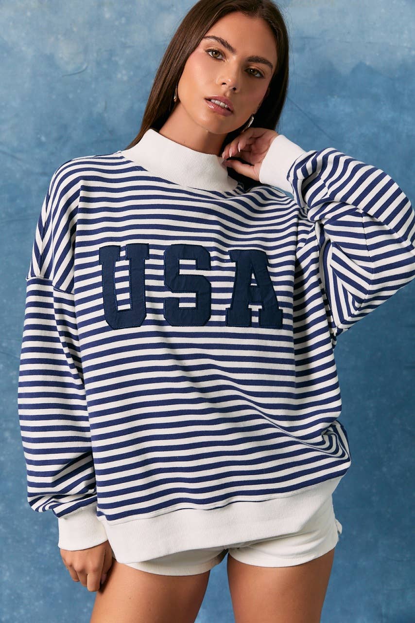 Mock Neck Stripe Sweatshirt