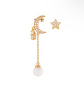Sterling Silver 14K Gold Dipped Earrings - Moon, Star & Natural Pearl