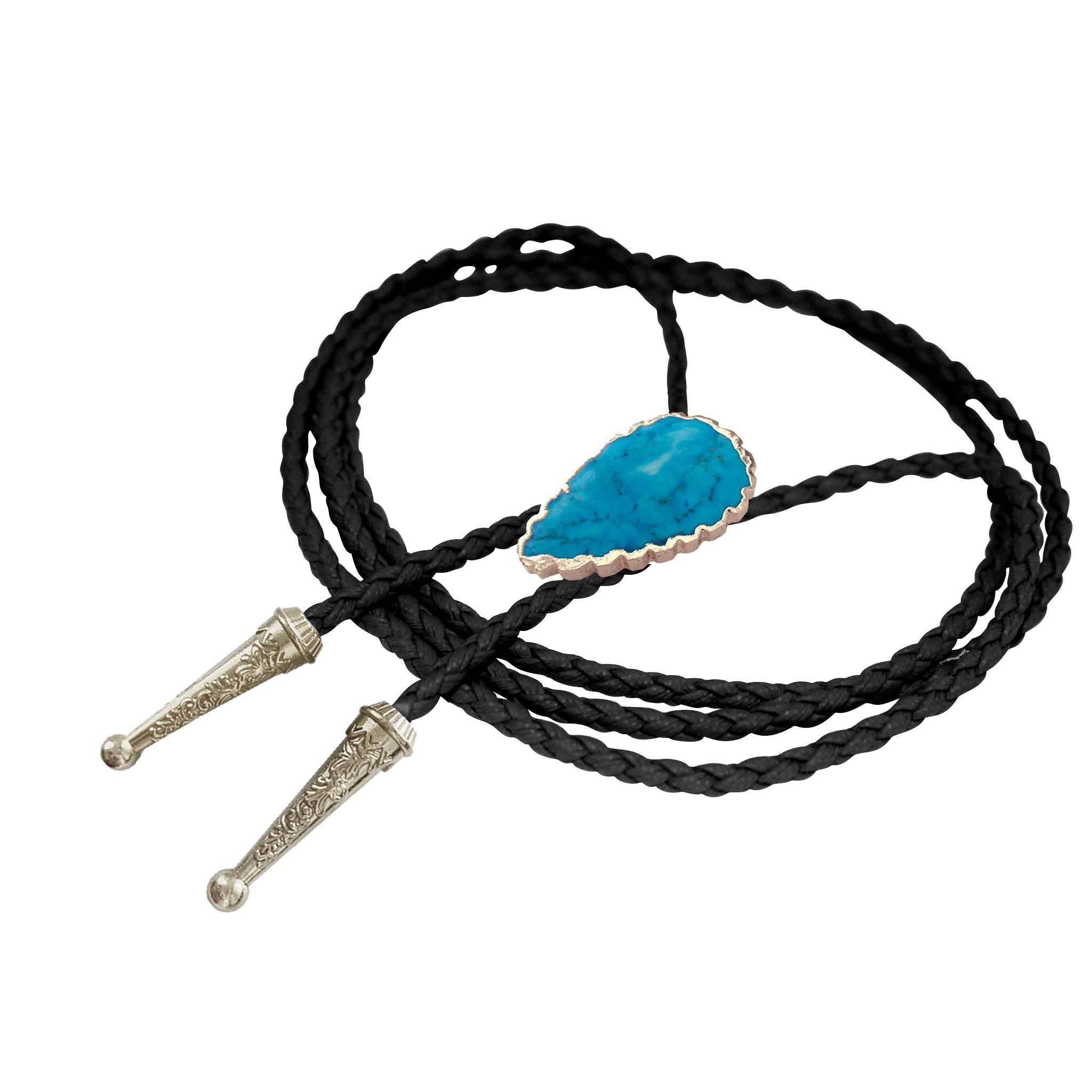 Gemstone Bolo Tie - Blue Turquoise (Silver)
