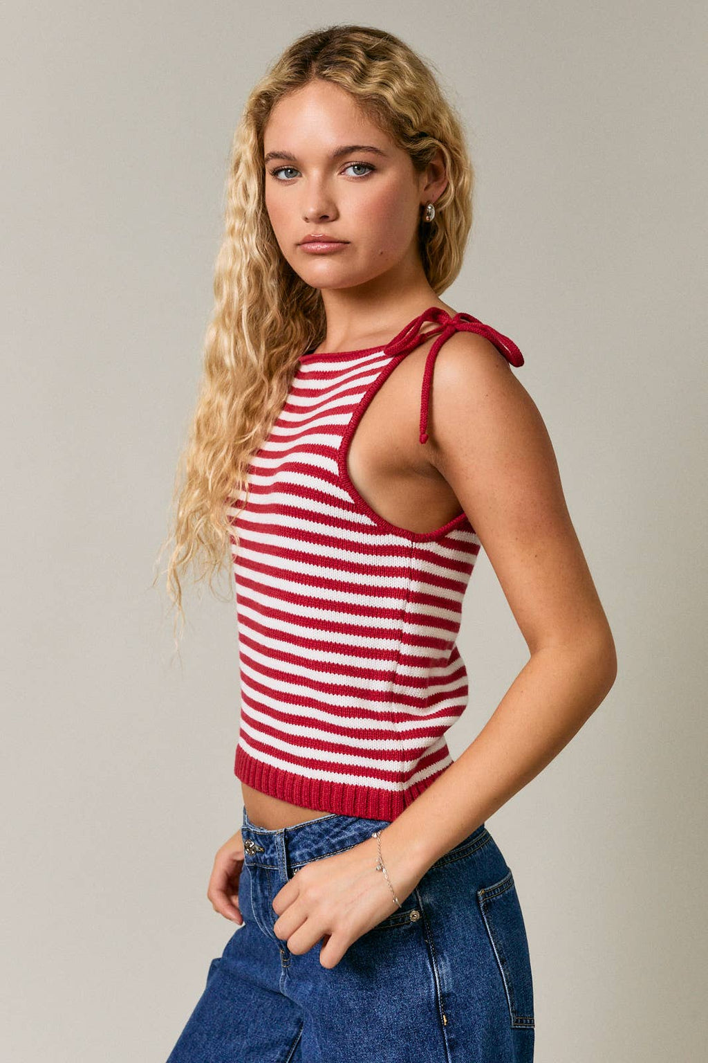 Stripe Knit Tie Top