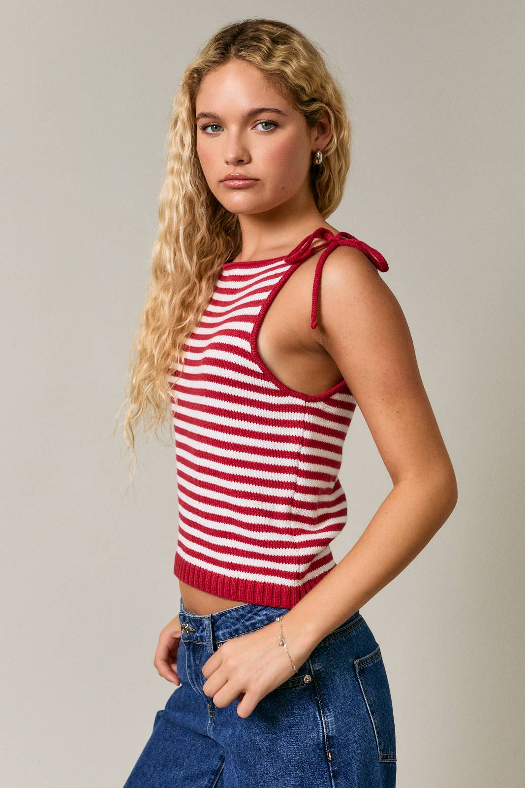 Stripe Knit Tie Top
