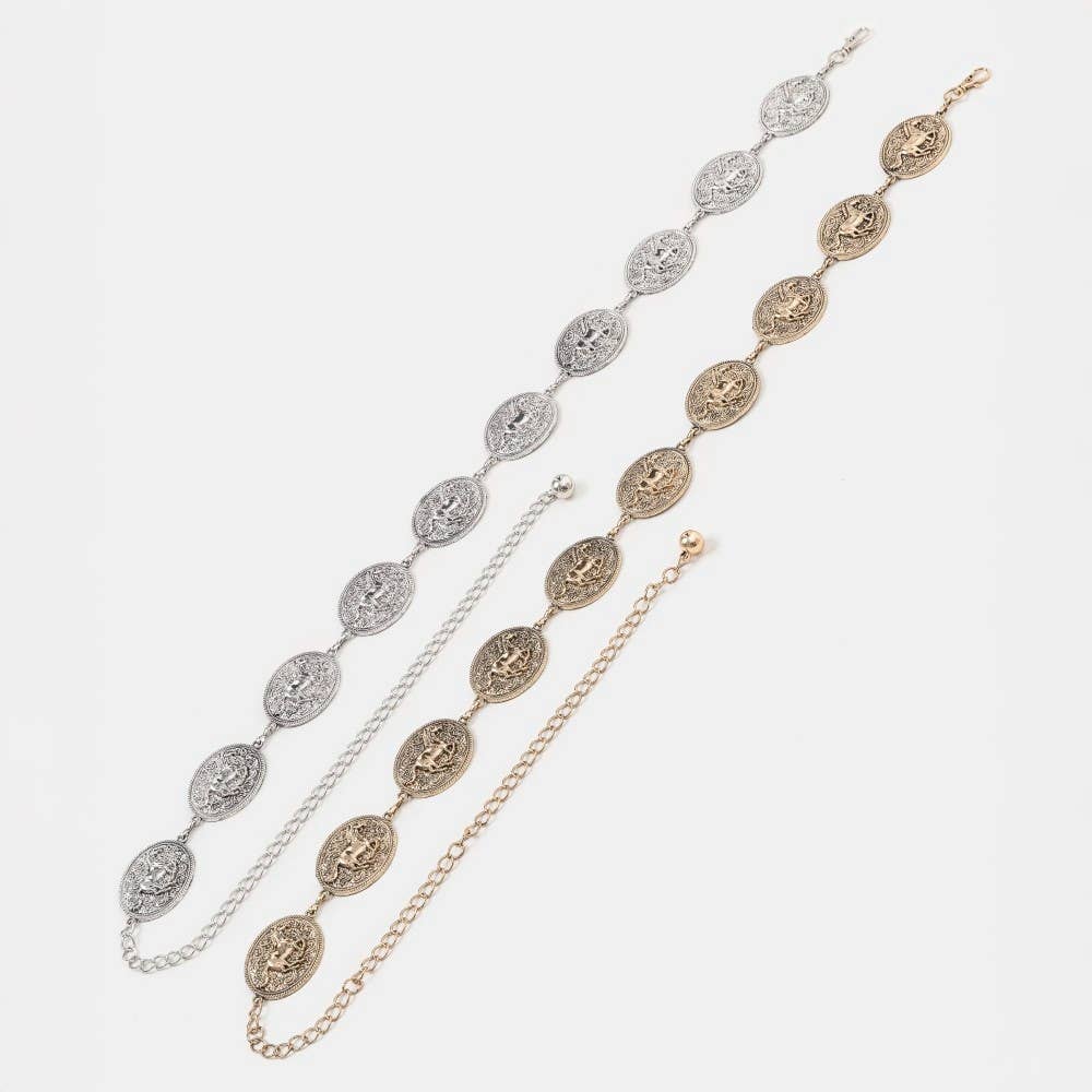 Western Horse Engraved Concho Chain Belt