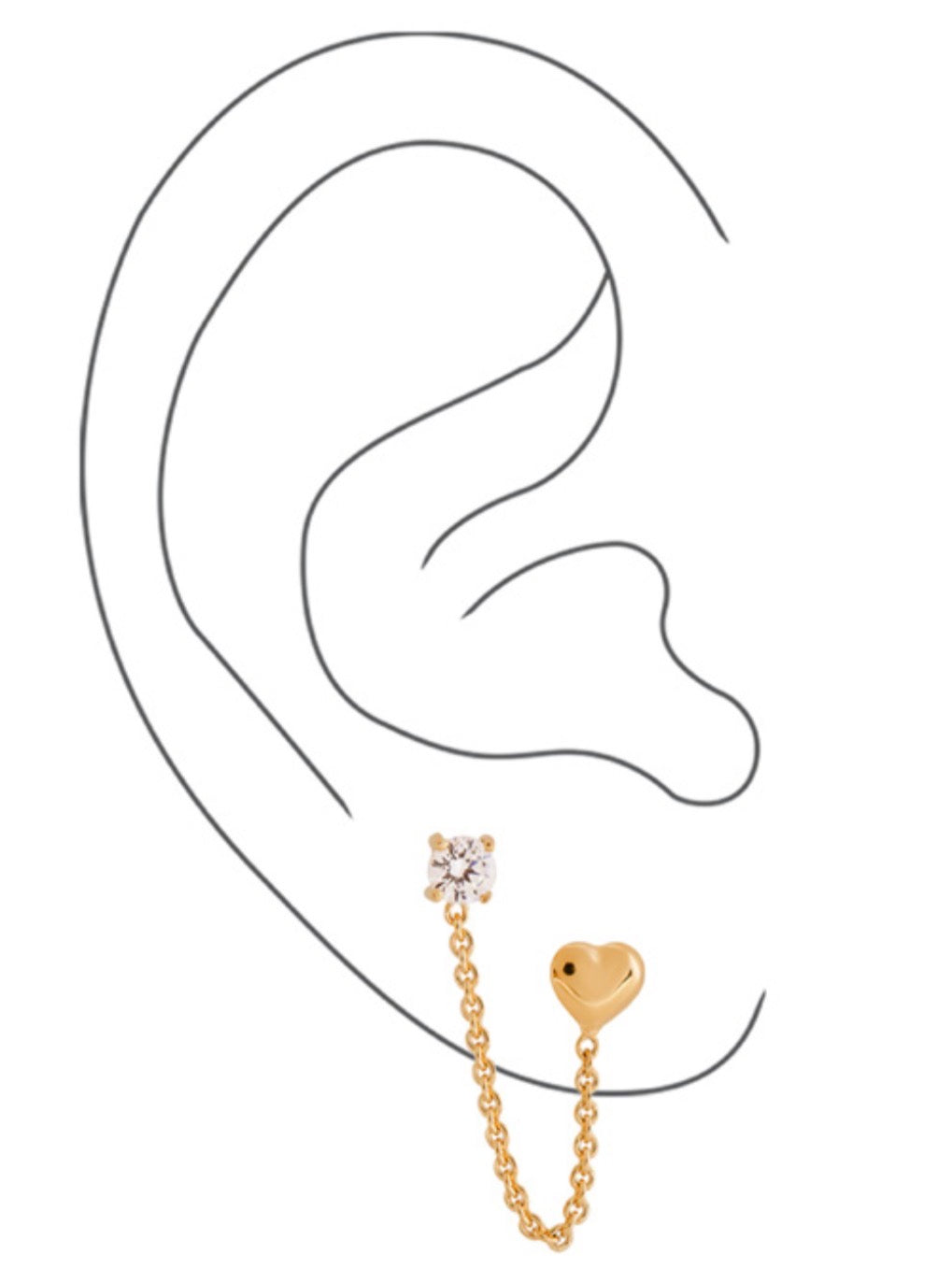 Sterling Silver 14K Gold Dipped Earrings - Heart CZ Stud