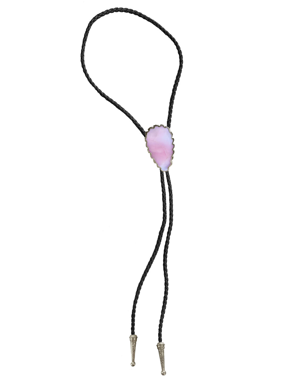 Gemstone Bolo Tie - Pink Opal (Silver)