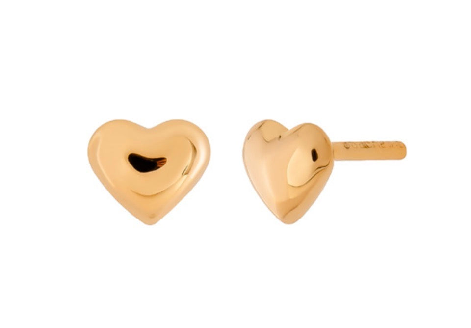 Sterling Silver 14K Gold Dipped Earrings - Puffy Heart Small
