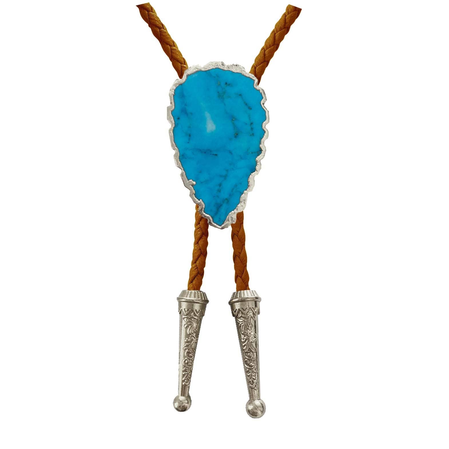 Gemstone Bolo Tie - Blue Turquoise (Silver)