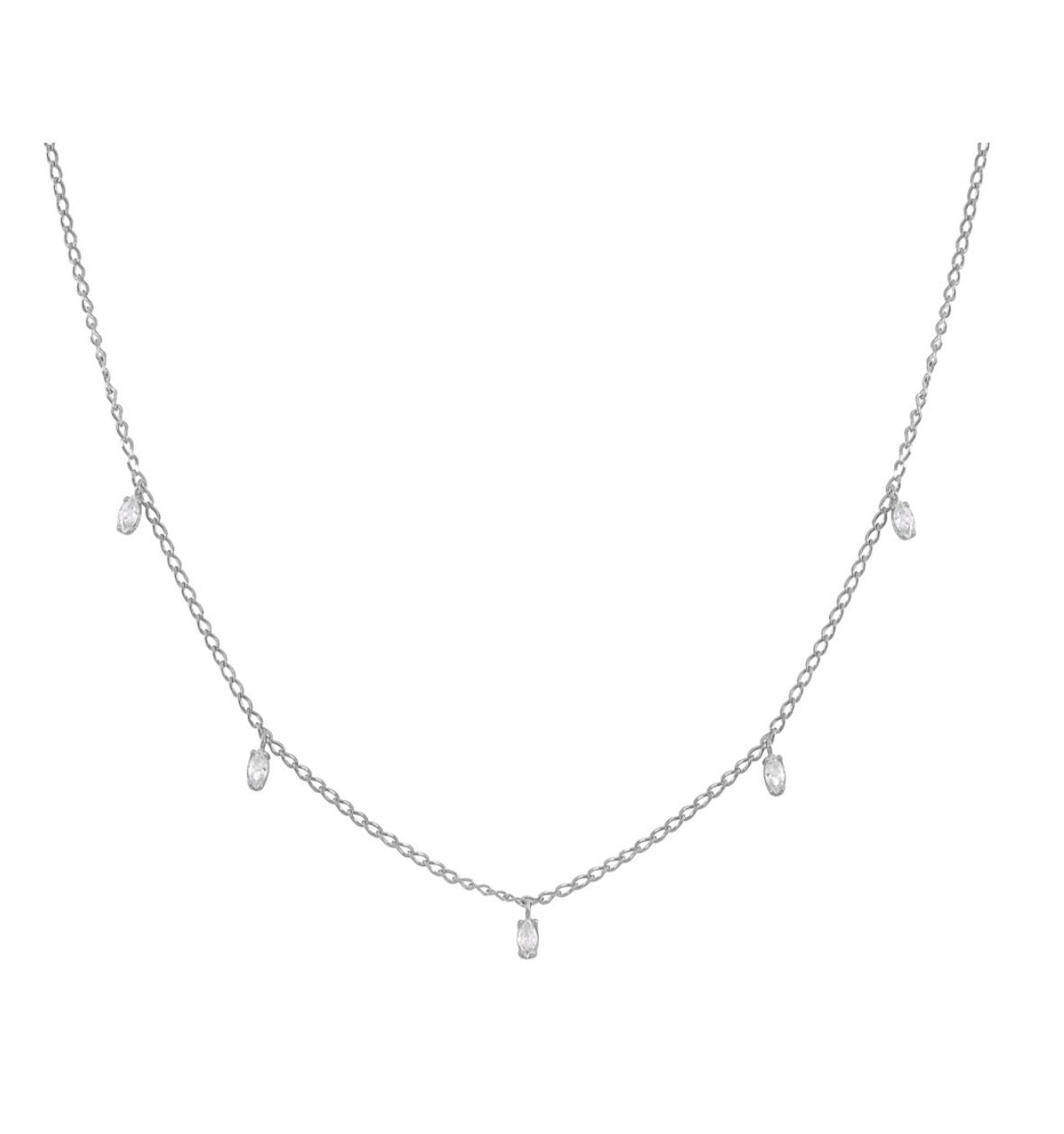 Sterling Silver Necklace - 5 Bar CZ drop