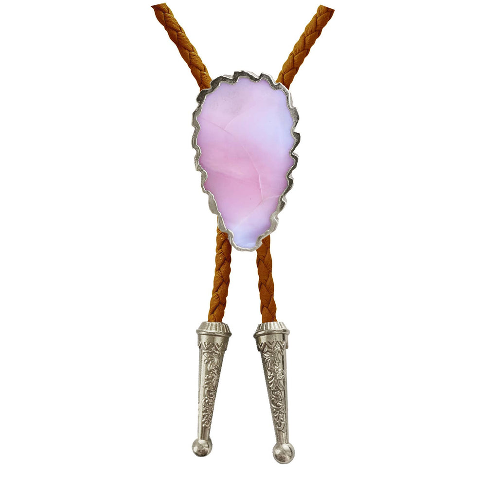 Gemstone Bolo Tie - Pink Opal (Silver)