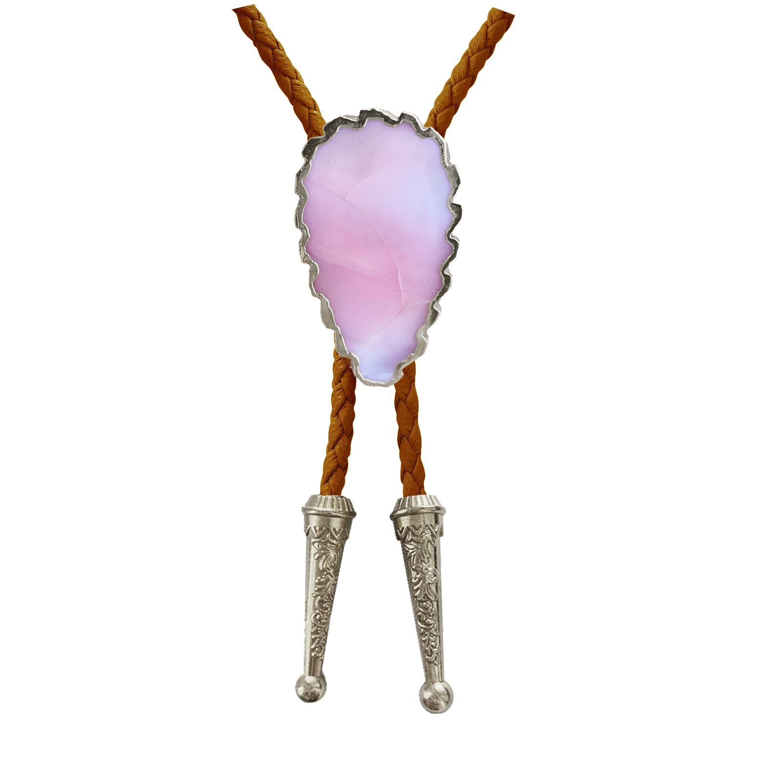 Gemstone Bolo Tie - Pink Opal (Silver)