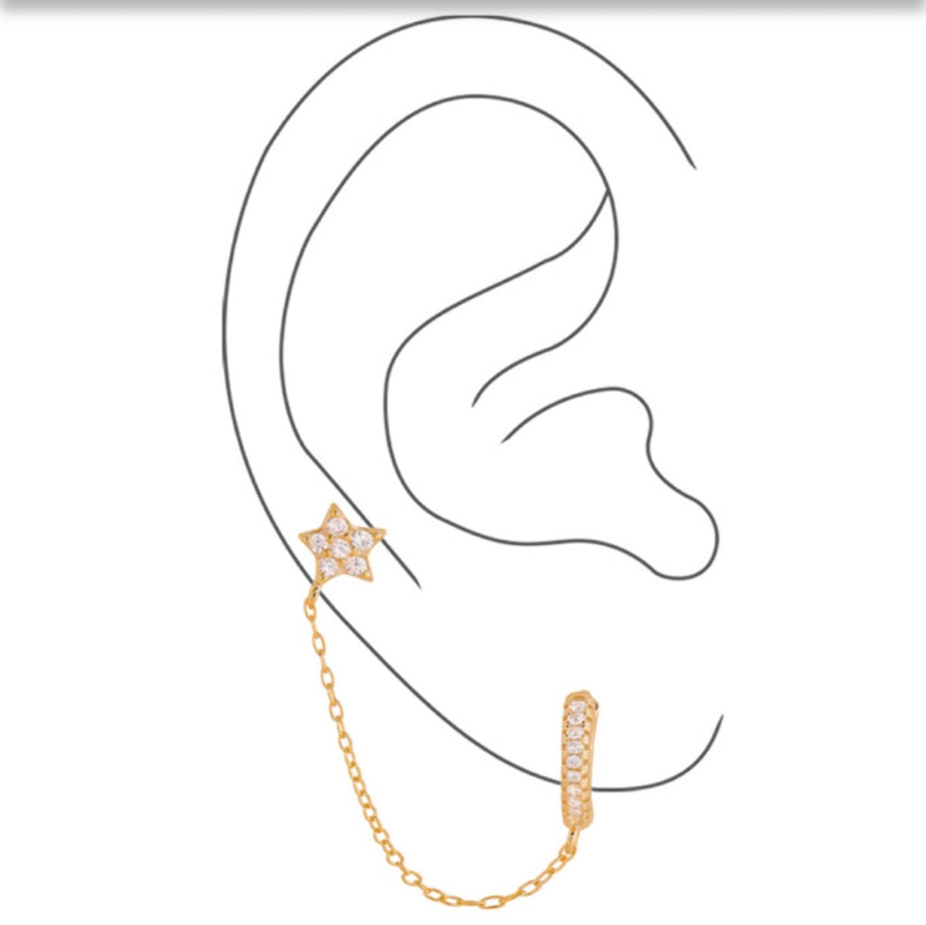 Sterling Silver 14K Gold Dipped Earrings - Star Hoop