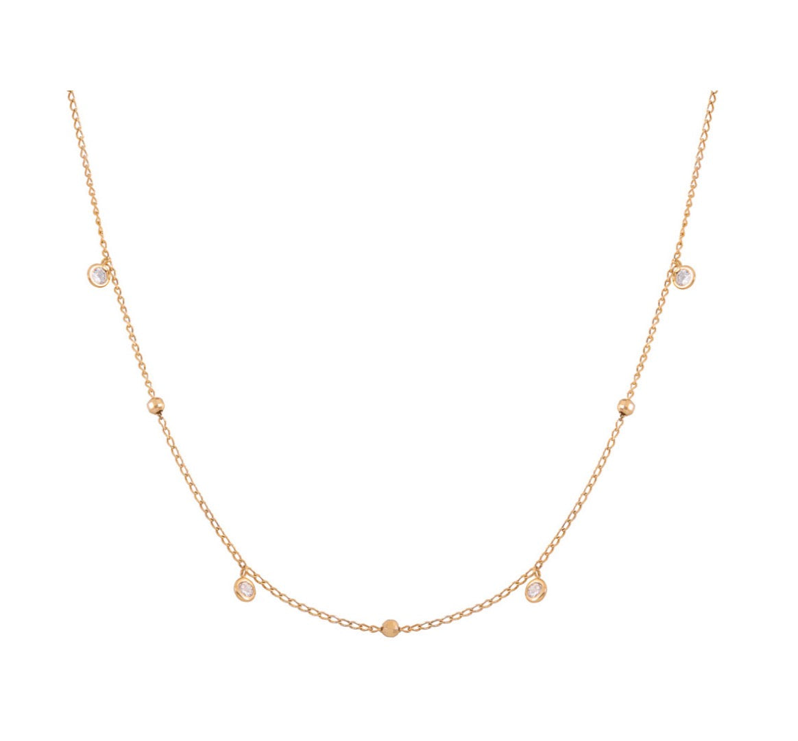 Sterling Silver 14K Gold Dipped Necklace - Disc CZ Drop