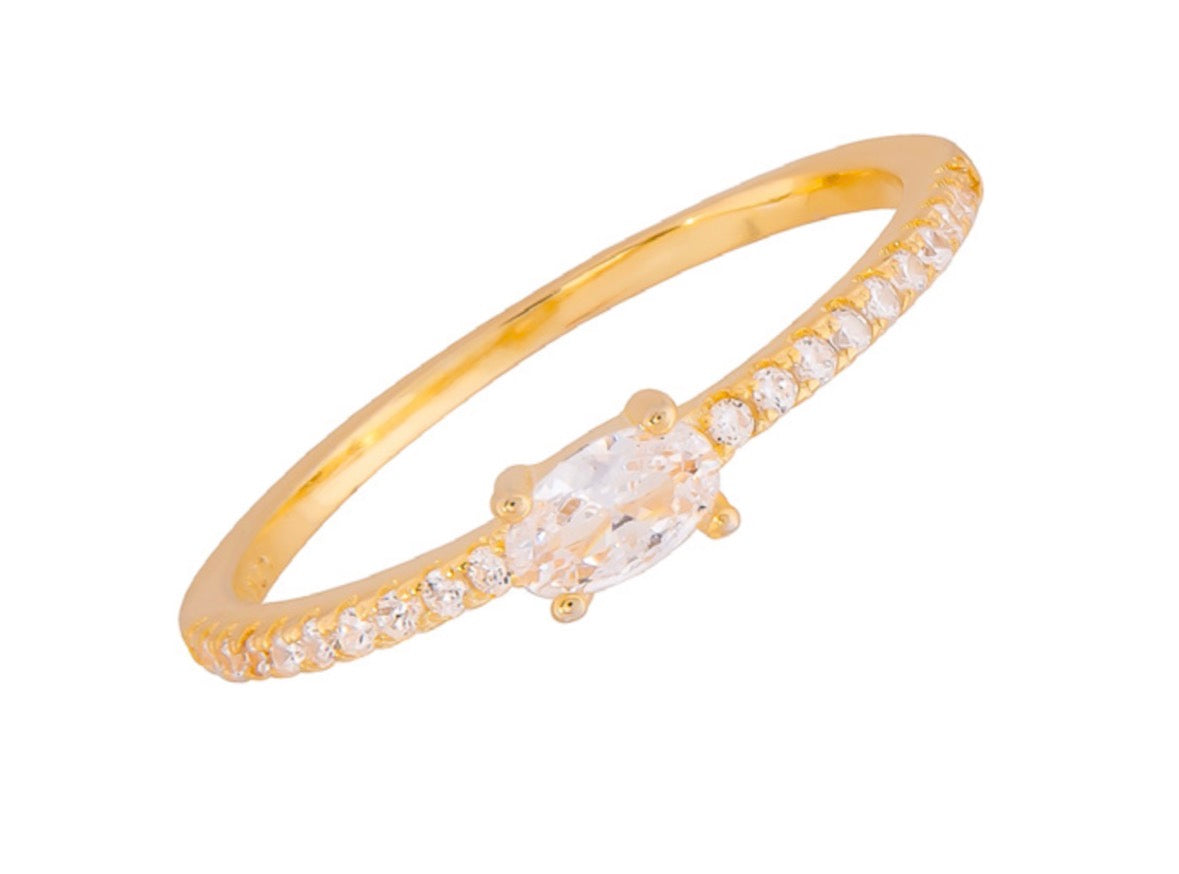 Sterling Silver 14K Gold Dipped Ring - CZ Emerald Cut