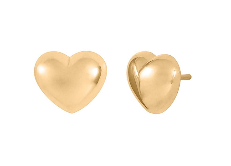 Sterling Silver 14K Gold Dipped Earrings - Puffy Heart Large