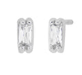 Sterling Silver White Rectangle CZ Stud Earrings