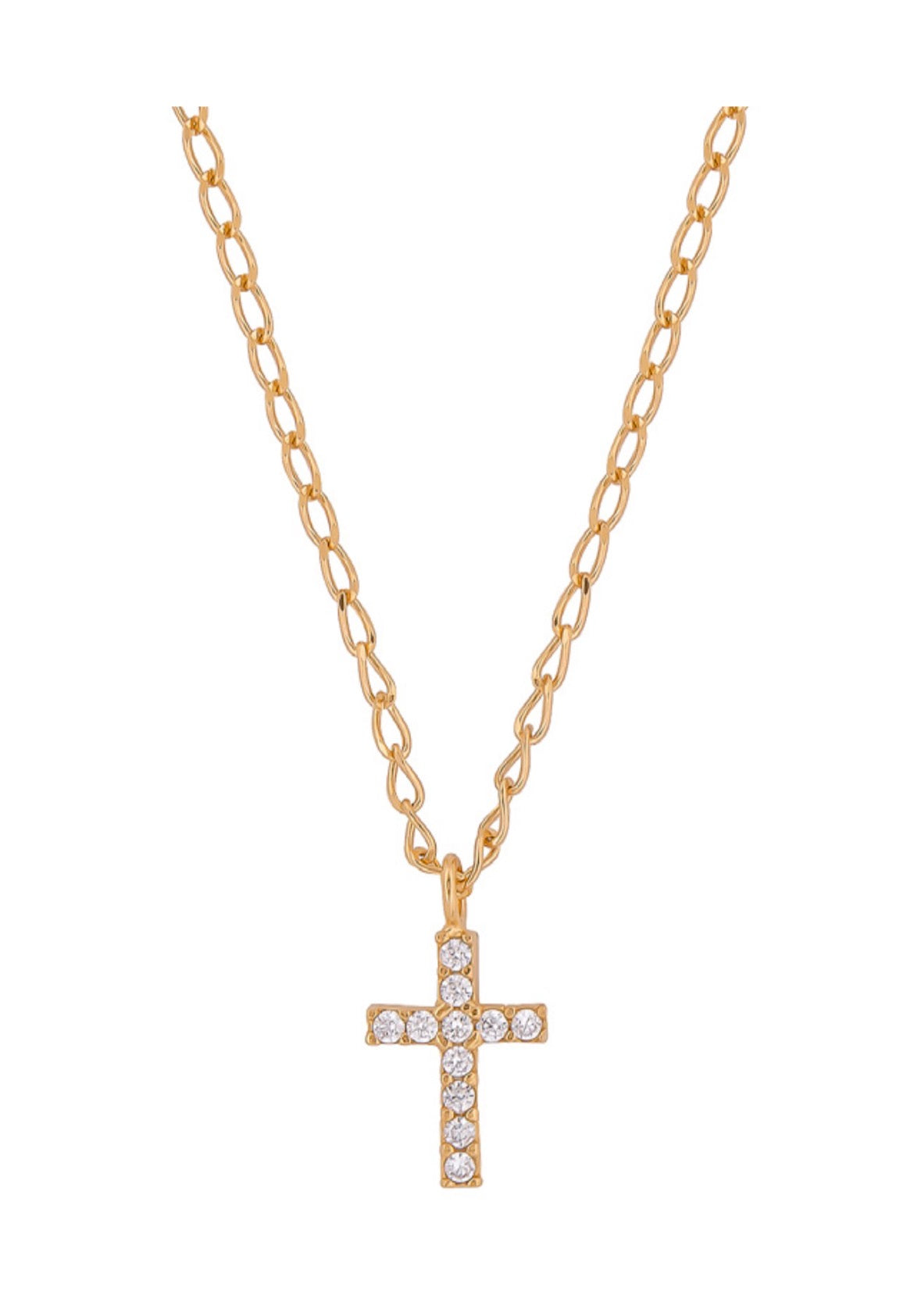 Sterling Silver 14K Gold Dipped Necklace - Cross CZ