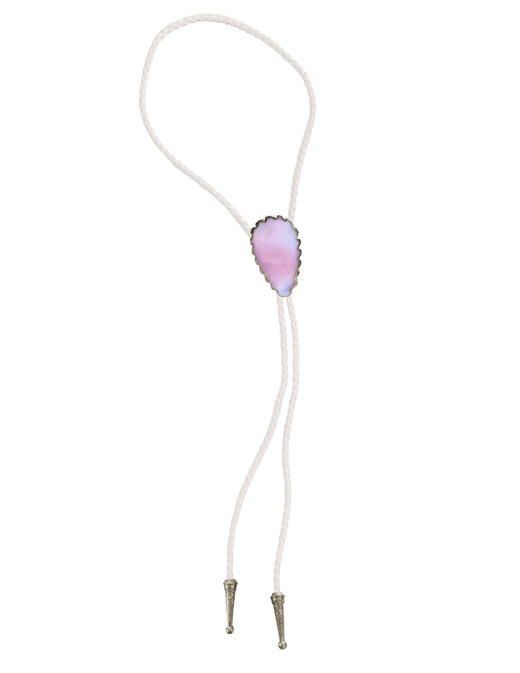 Gemstone Bolo Tie - Pink Opal (Silver)