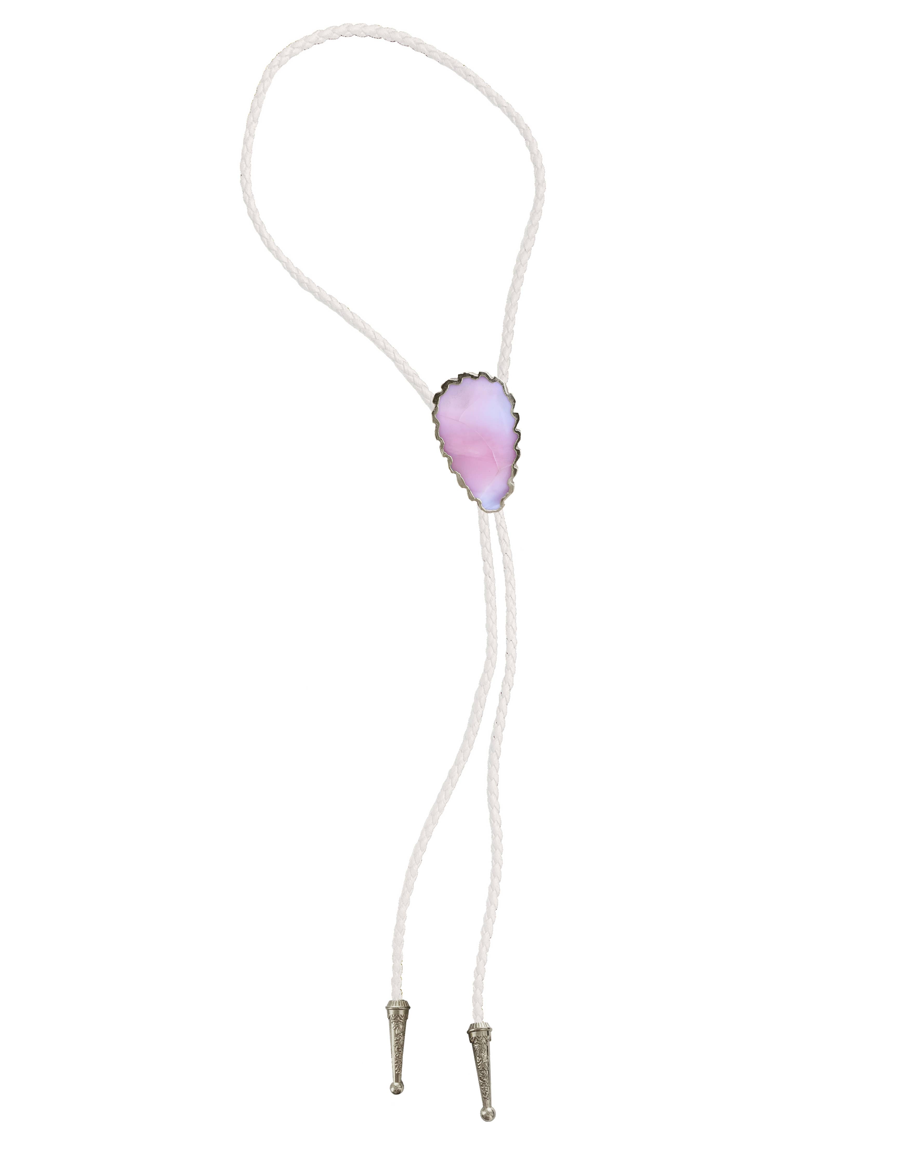 Gemstone Bolo Tie - Pink Opal (Silver)