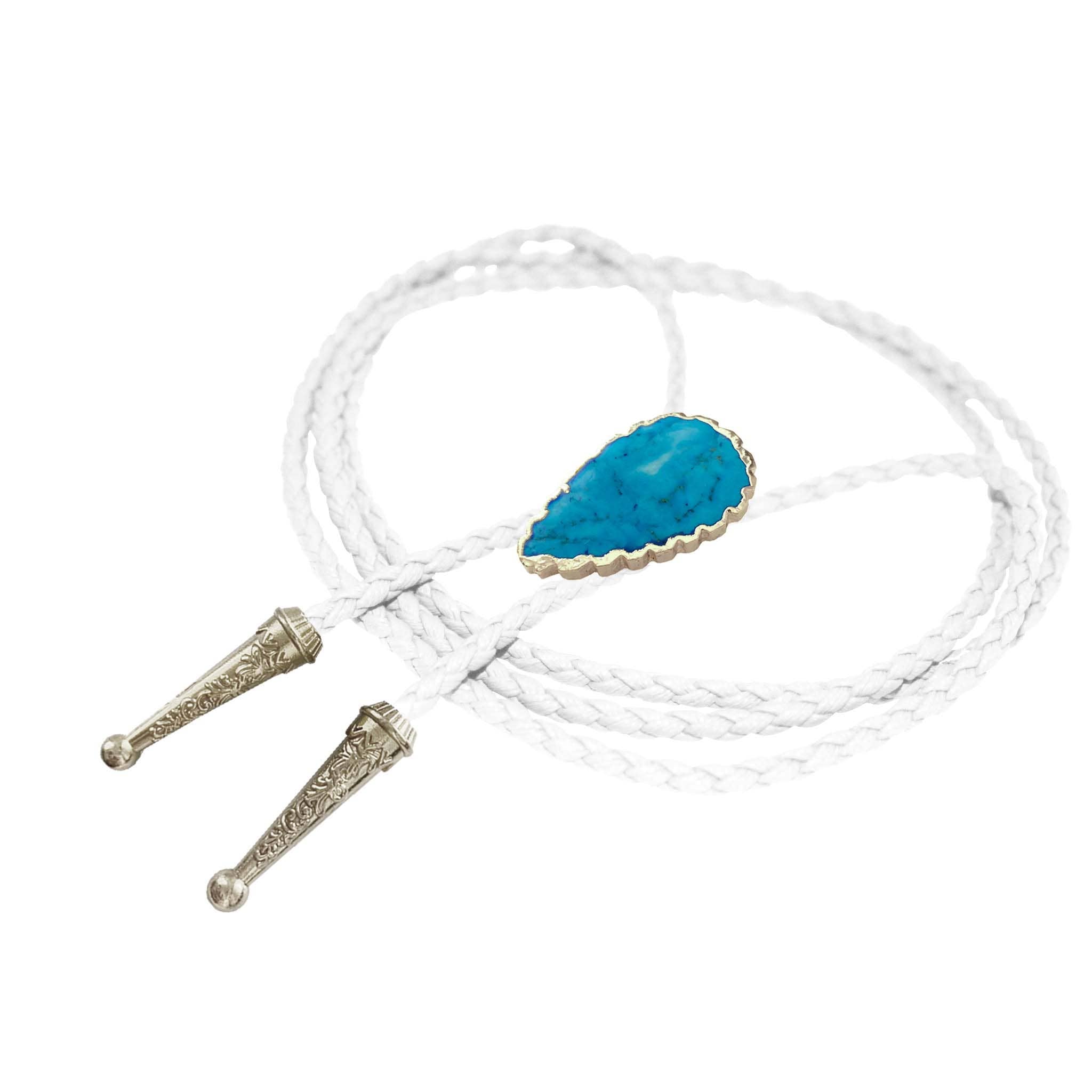 Gemstone Bolo Tie - Blue Turquoise (Silver)