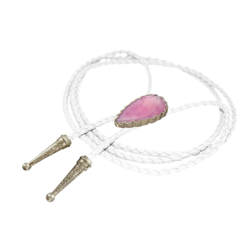Gemstone Bolo Tie - Pink Opal (Silver)