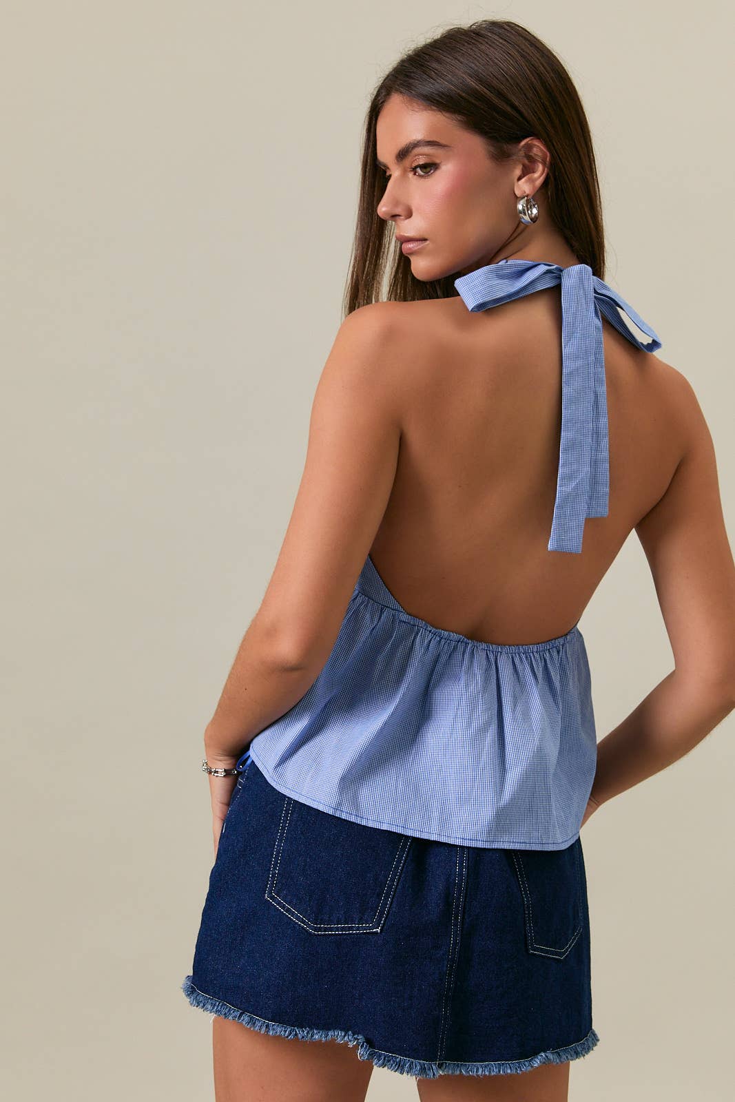Little Blue Gingham Halter Top