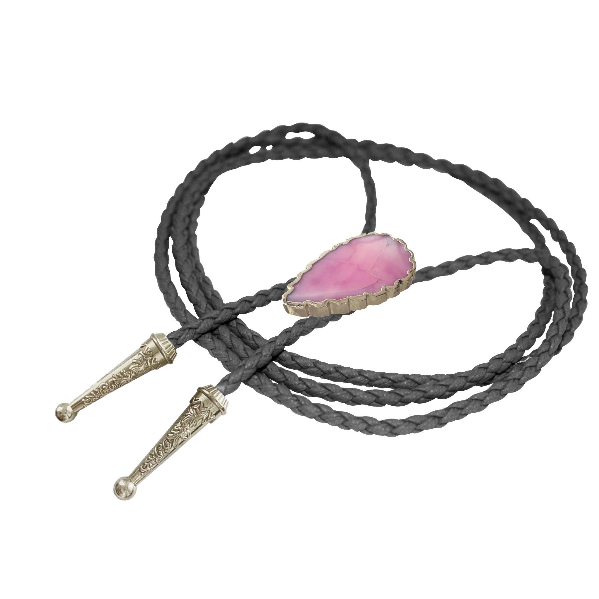 Gemstone Bolo Tie - Pink Opal (Silver)