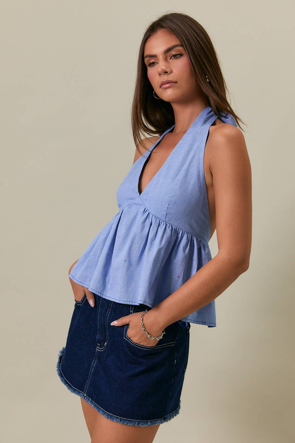 Little Blue Gingham Halter Top
