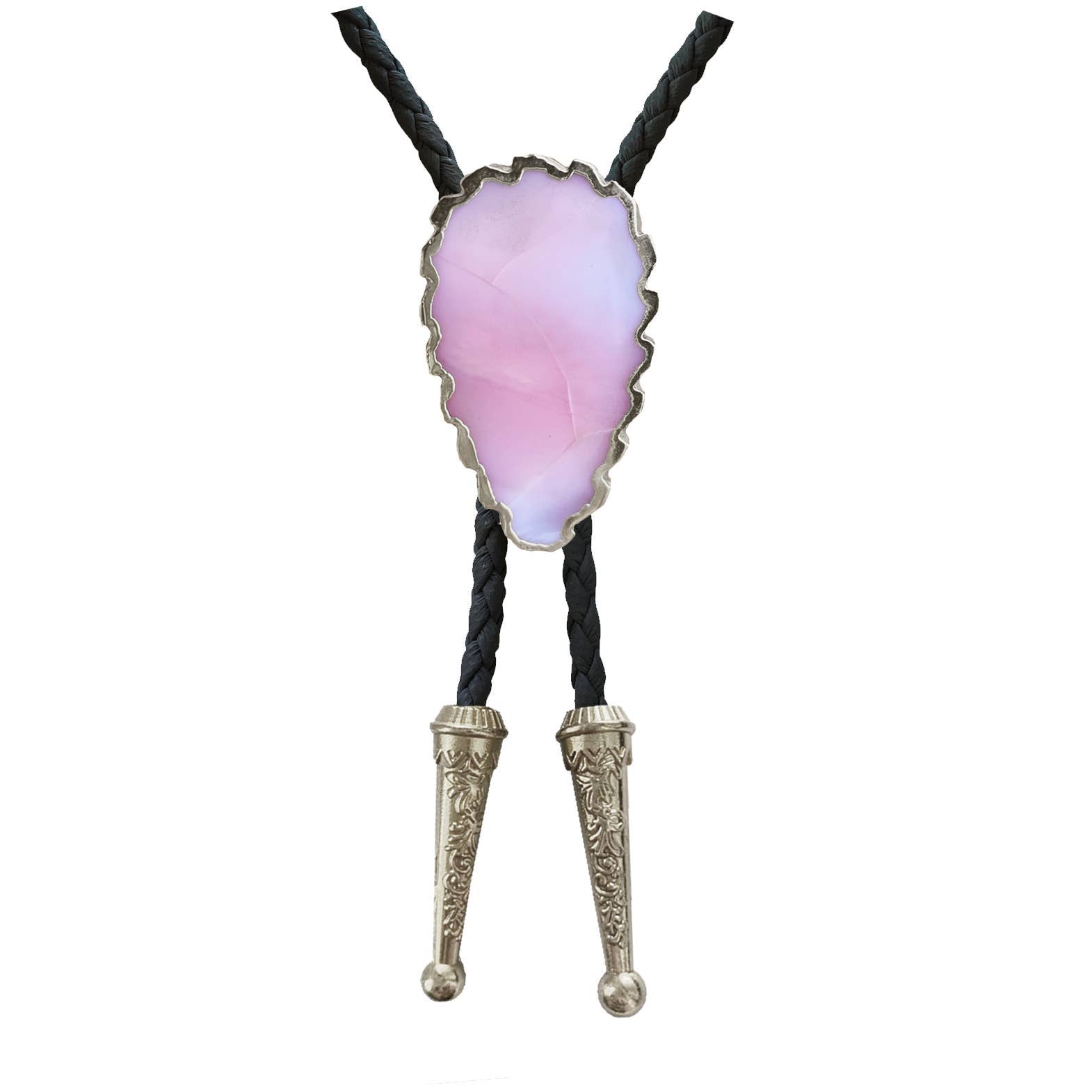 Gemstone Bolo Tie - Pink Opal (Silver)
