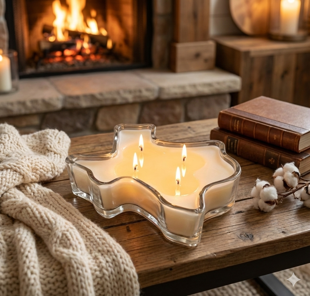 Texas Shaped Glass Candle | Hand-Poured Soy Blend