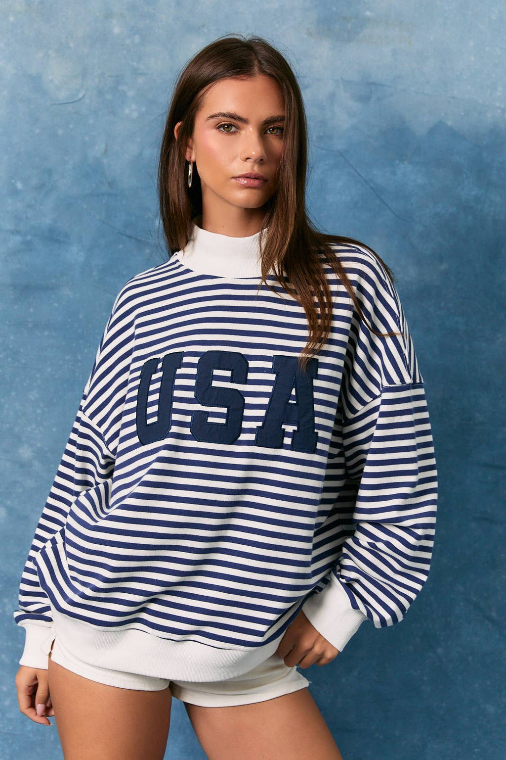 Mock Neck Stripe Sweatshirt