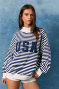Mock Neck Stripe Sweatshirt